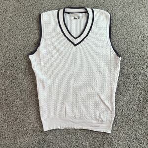 Kartel Sweater Womens Large 12 White Cotton Blend Cable Knit Sleeveless Vest